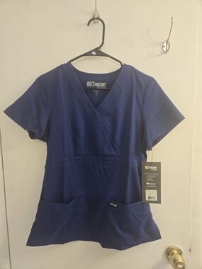 NWT Grey's Anatomy Women's Navy V-Neck Medical Scrub Top